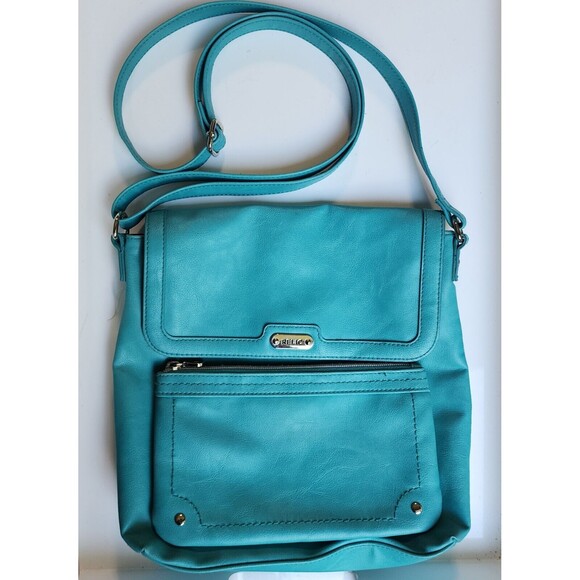 Relic Turquoise Teal Vegan Crossbody Shoulder Bag Flap Front Adjustable Strap - Picture 1 of 16